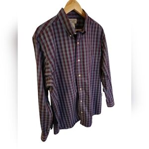 Duluth Trading Co Men's Long Sleeve Button Checkered Shirt Burgundy Gray Size L